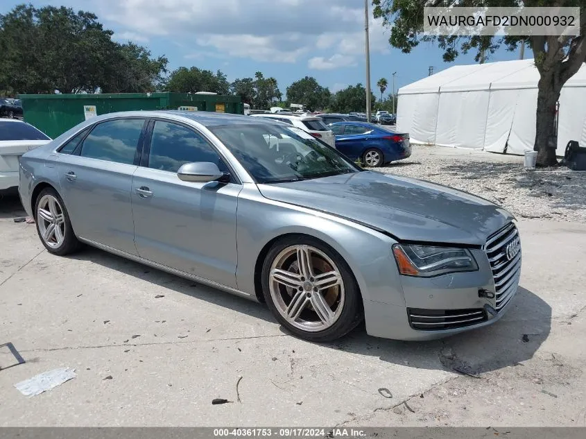 2013 Audi A8 L 3.0T VIN: WAURGAFD2DN000932 Lot: 40361753