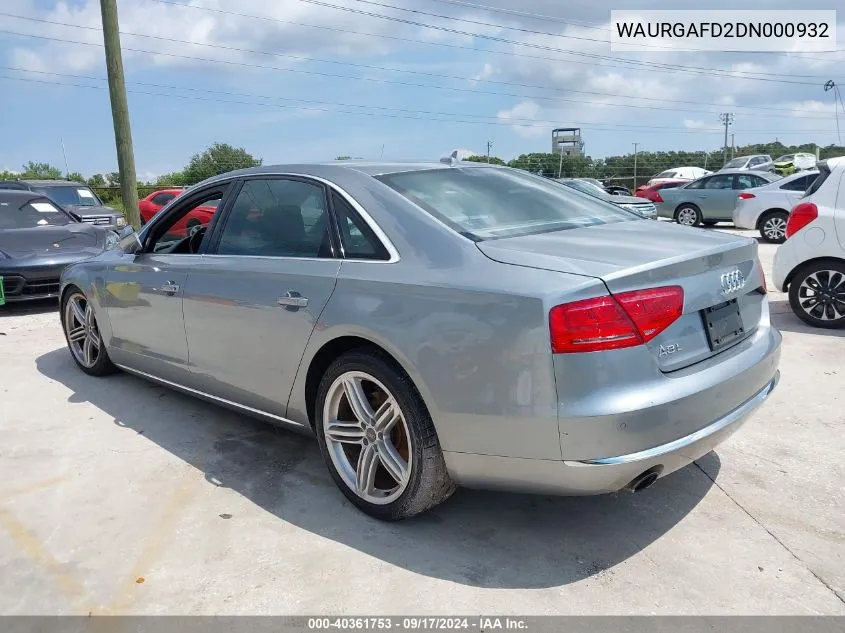 WAURGAFD2DN000932 2013 Audi A8 L 3.0T