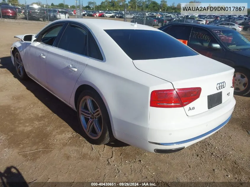 2013 Audi A8 4.0T VIN: WAUA2AFD9DN017867 Lot: 40430651