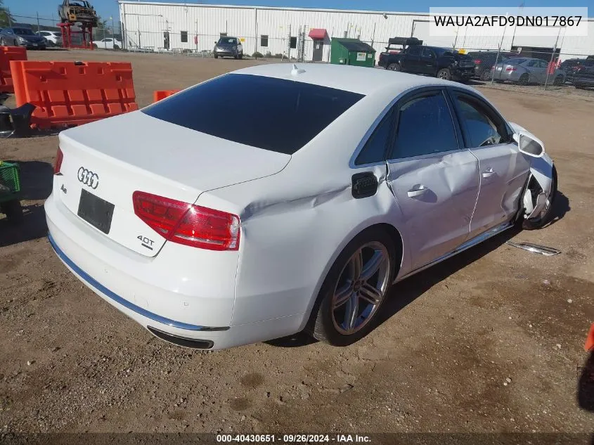 2013 Audi A8 4.0T VIN: WAUA2AFD9DN017867 Lot: 40430651