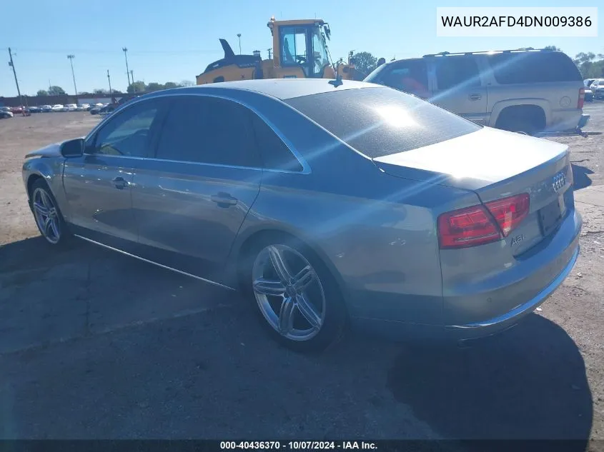 2013 Audi A8 L 4.0T VIN: WAUR2AFD4DN009386 Lot: 40436370