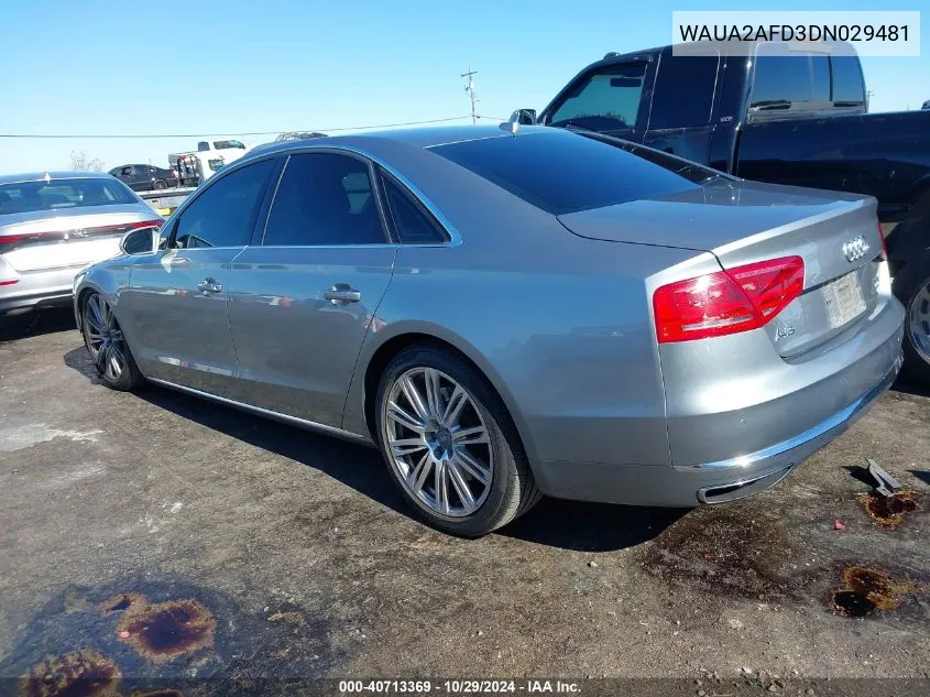 2013 Audi A8 4.0T VIN: WAUA2AFD3DN029481 Lot: 40713369