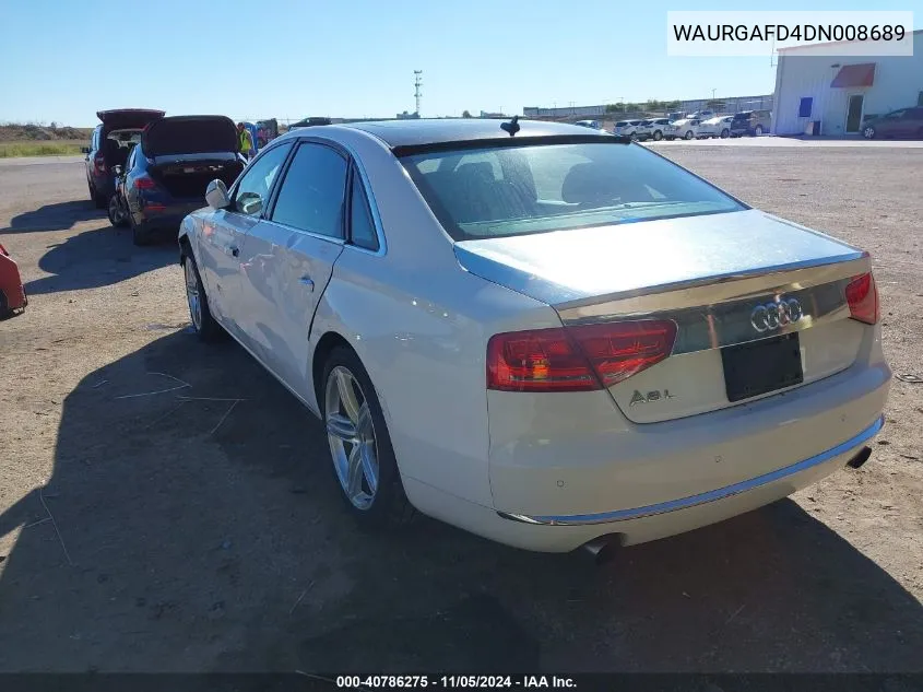 2013 Audi A8 L 3.0T VIN: WAURGAFD4DN008689 Lot: 40786275