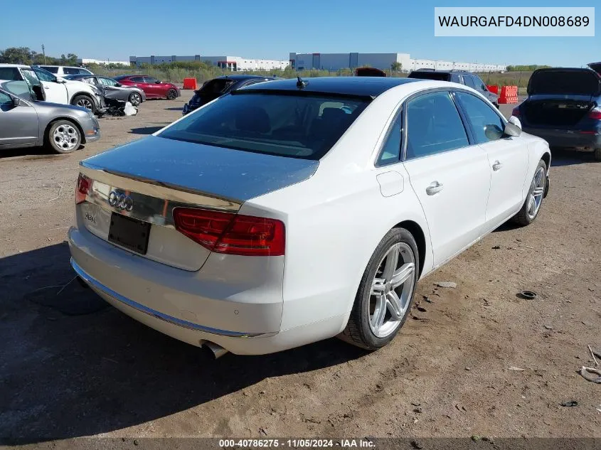 2013 Audi A8 L 3.0T VIN: WAURGAFD4DN008689 Lot: 40786275