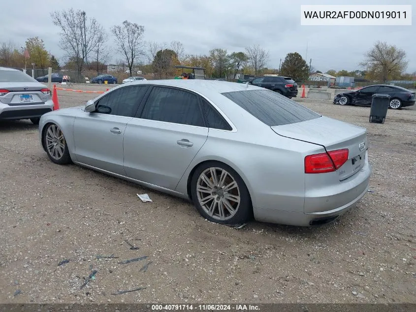 2013 Audi A8 L 4.0T VIN: WAUR2AFD0DN019011 Lot: 40791714