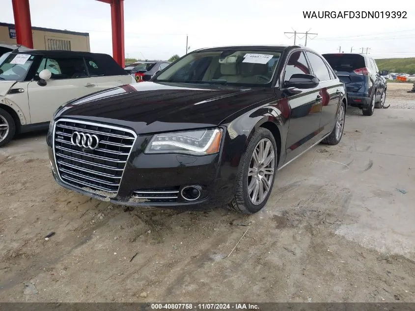 2013 Audi A8 L 3.0T VIN: WAURGAFD3DN019392 Lot: 40807758