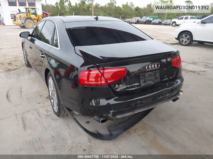 2013 Audi A8 L 3.0T VIN: WAURGAFD3DN019392 Lot: 40807758