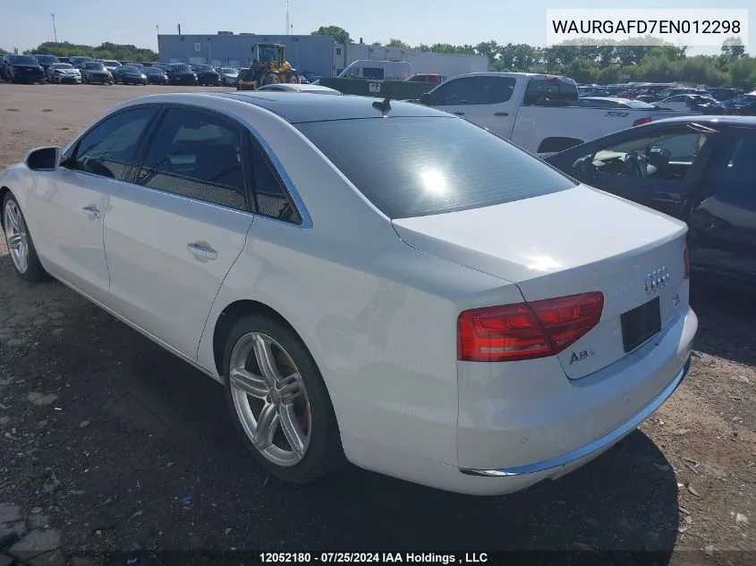 2014 Audi A8 L Quattro VIN: WAURGAFD7EN012298 Lot: 12052180