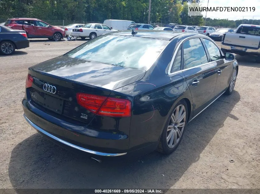 2014 Audi A8 L L Tdi Quattro VIN: WAURMAFD7EN002119 Lot: 40261669