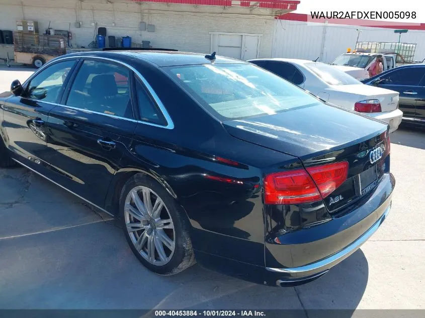 2014 Audi A8 L 4.0T VIN: WAUR2AFDXEN005098 Lot: 40453884