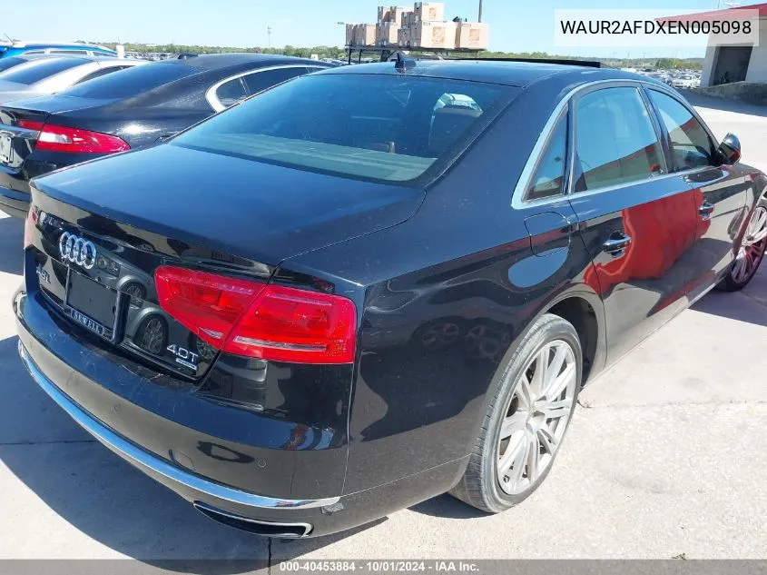 2014 Audi A8 L 4.0T VIN: WAUR2AFDXEN005098 Lot: 40453884