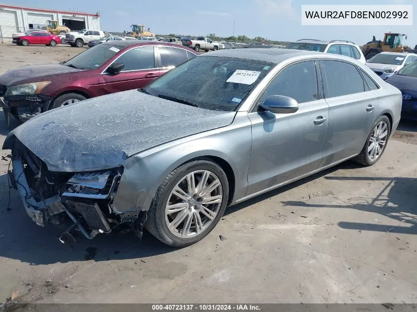 2014 Audi A8 L 4.0T VIN: WAUR2AFD8EN002992 Lot: 40723137