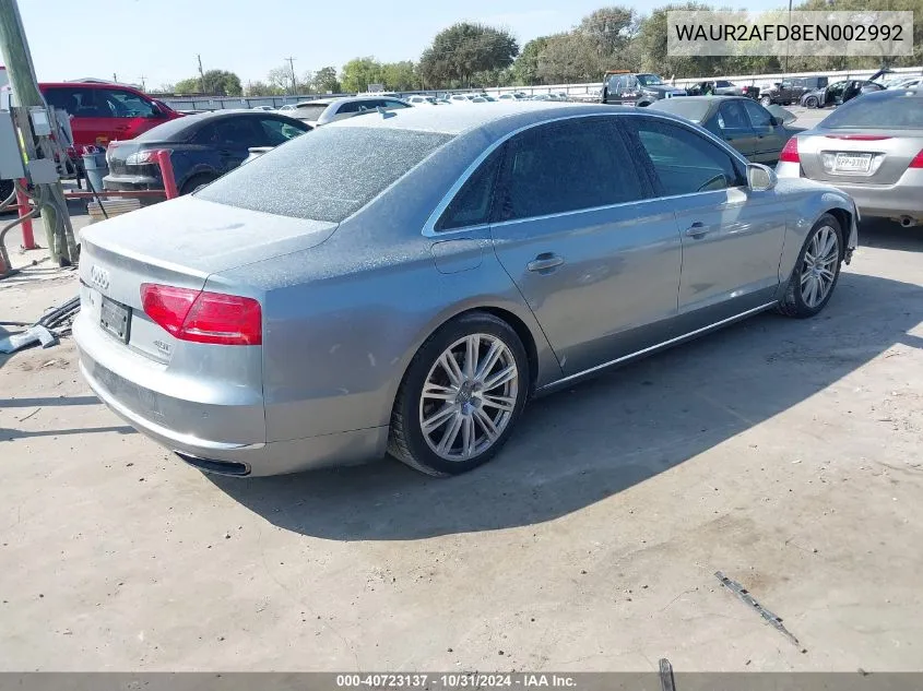 2014 Audi A8 L 4.0T VIN: WAUR2AFD8EN002992 Lot: 40723137