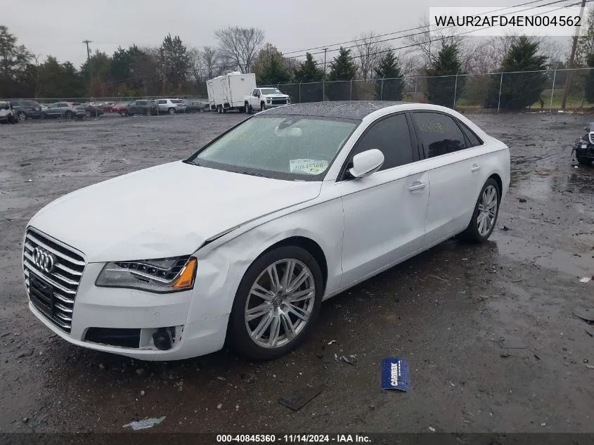 2014 Audi A8 L 4.0T VIN: WAUR2AFD4EN004562 Lot: 40845360