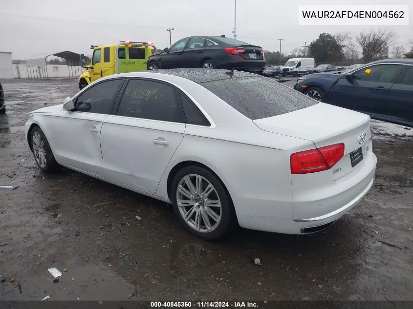 2014 Audi A8 L 4.0T VIN: WAUR2AFD4EN004562 Lot: 40845360