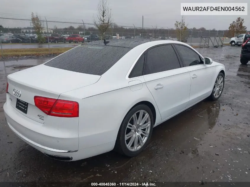 2014 Audi A8 L 4.0T VIN: WAUR2AFD4EN004562 Lot: 40845360