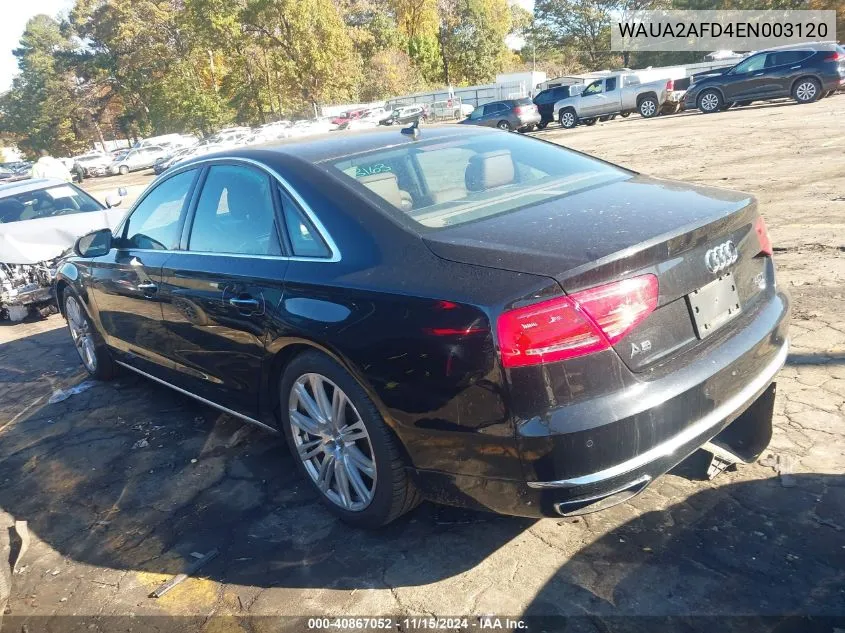 2014 Audi A8 4.0T VIN: WAUA2AFD4EN003120 Lot: 40867052