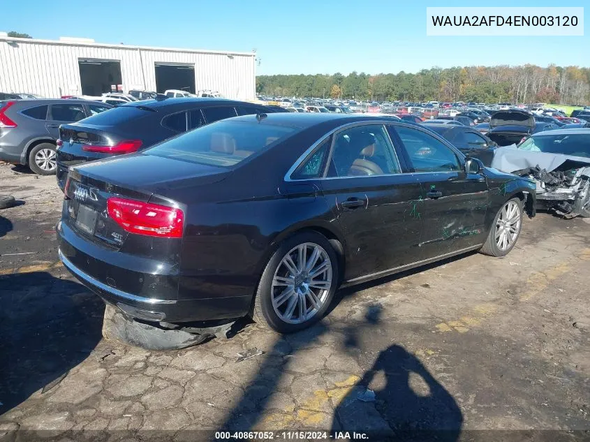 2014 Audi A8 4.0T VIN: WAUA2AFD4EN003120 Lot: 40867052