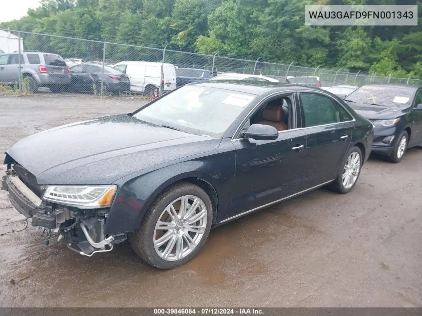 2015 Audi A8 L 3.0T VIN: WAU3GAFD9FN001343 Lot: 39846084