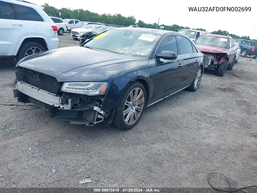 2015 Audi A8 L 4.0T VIN: WAU32AFD0FN002699 Lot: 39970519