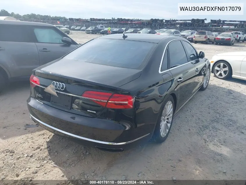 2015 Audi A8 L 3.0T VIN: WAU3GAFDXFN017079 Lot: 40178110