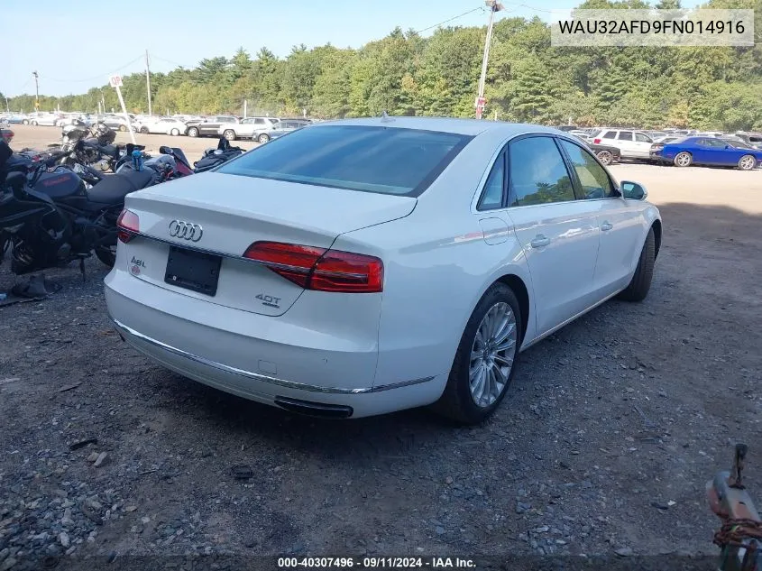 2015 Audi A8 L 4.0T VIN: WAU32AFD9FN014916 Lot: 40307496