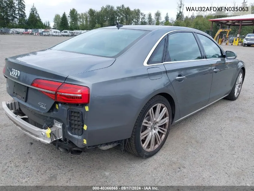 2015 Audi A8 L 4.0T VIN: WAU32AFDXFN035063 Lot: 40366565