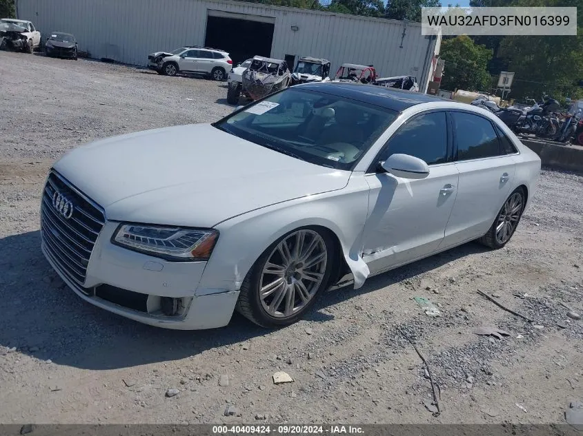 2015 Audi A8 L 4.0T VIN: WAU32AFD3FN016399 Lot: 40409424