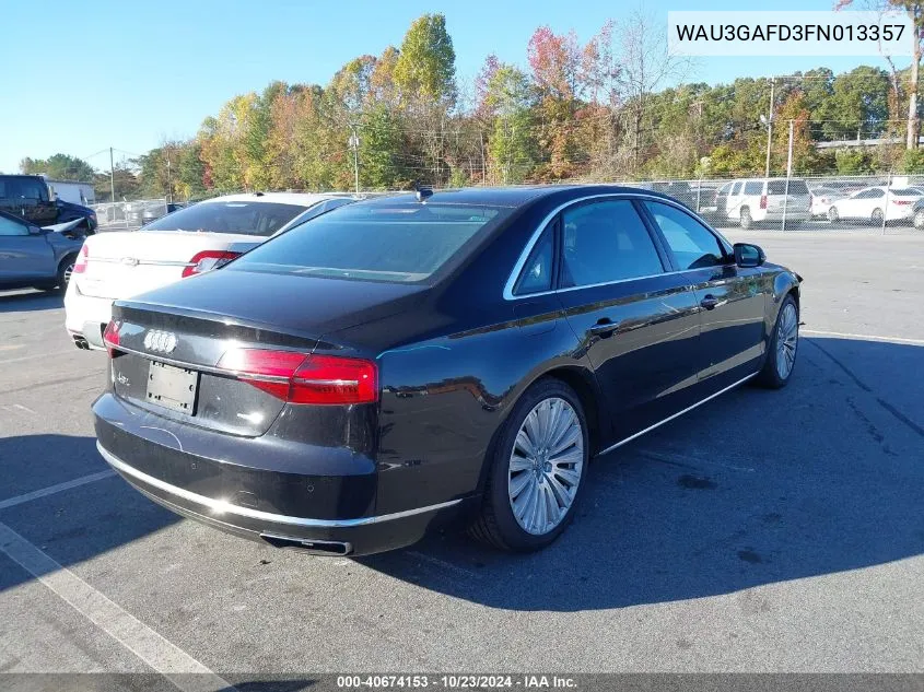 2015 Audi A8 L 3.0T VIN: WAU3GAFD3FN013357 Lot: 40674153