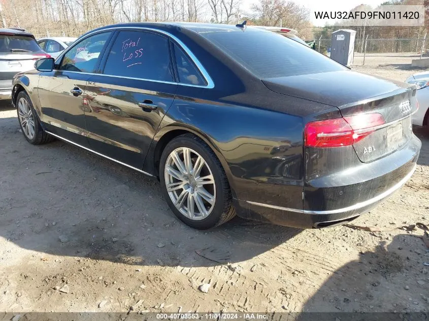 2015 Audi A8 L 4.0T VIN: WAU32AFD9FN011420 Lot: 40703553