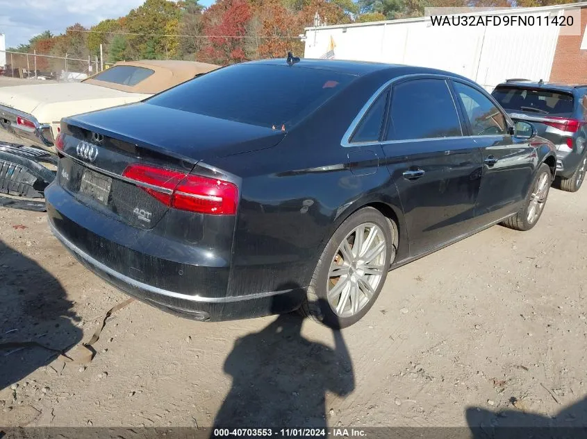 2015 Audi A8 L 4.0T VIN: WAU32AFD9FN011420 Lot: 40703553