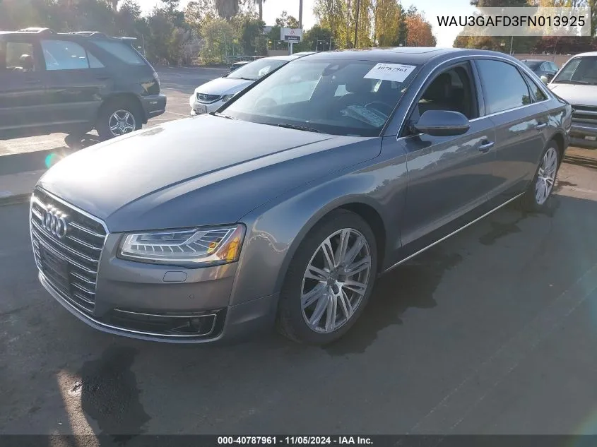 2015 Audi A8 L 3.0T VIN: WAU3GAFD3FN013925 Lot: 40787961