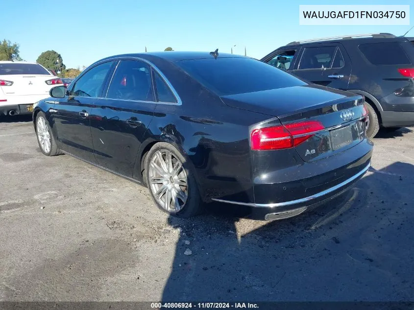 2015 Audi A8 3.0T VIN: WAUJGAFD1FN034750 Lot: 40806924