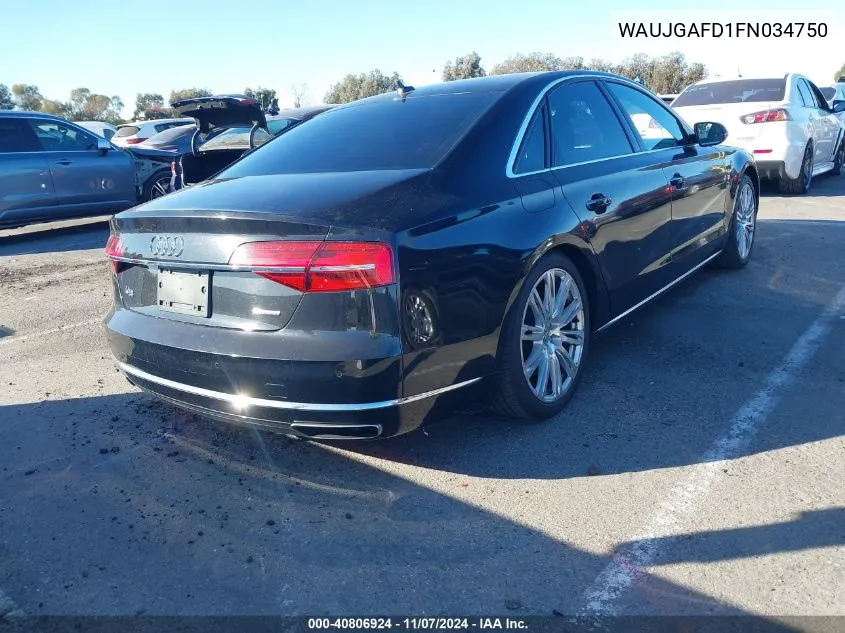 2015 Audi A8 3.0T VIN: WAUJGAFD1FN034750 Lot: 40806924