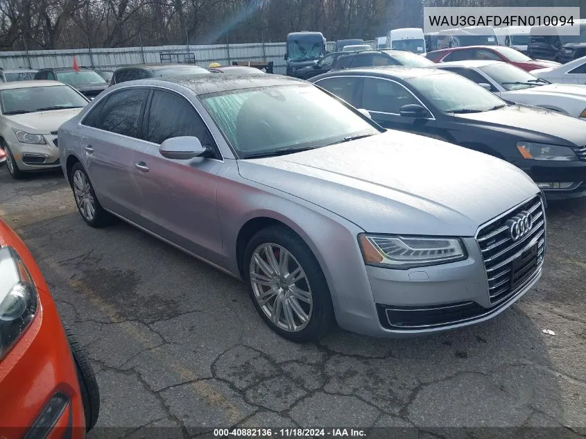 2015 Audi A8 3.0T VIN: WAU3GAFD4FN010094 Lot: 40882136