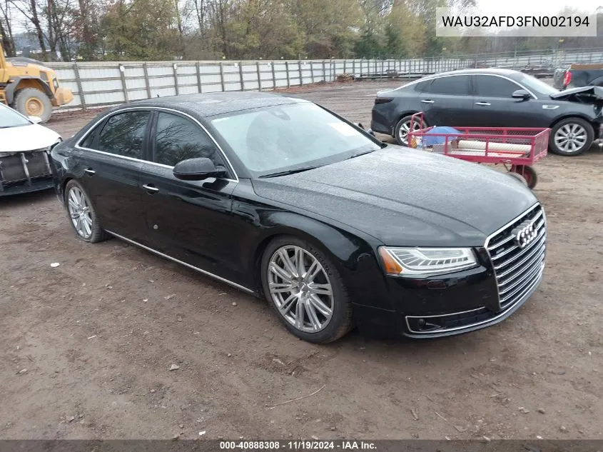 2015 Audi A8 L 4.0T VIN: WAU32AFD3FN002194 Lot: 40888308