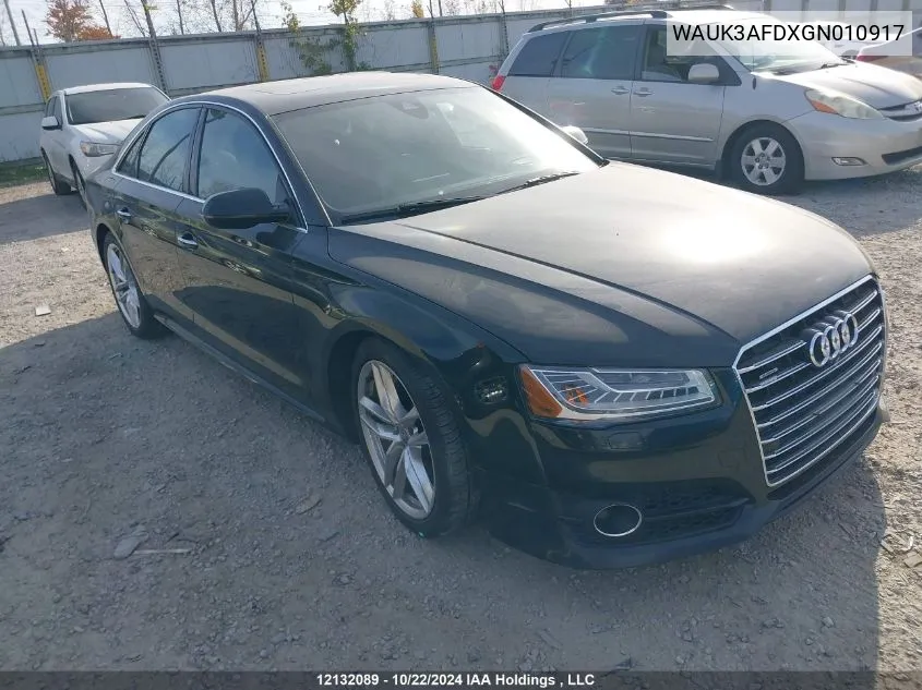 2016 Audi A8 VIN: WAUK3AFDXGN010917 Lot: 12132089