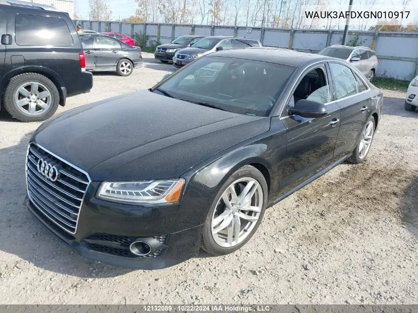 2016 Audi A8 VIN: WAUK3AFDXGN010917 Lot: 12132089