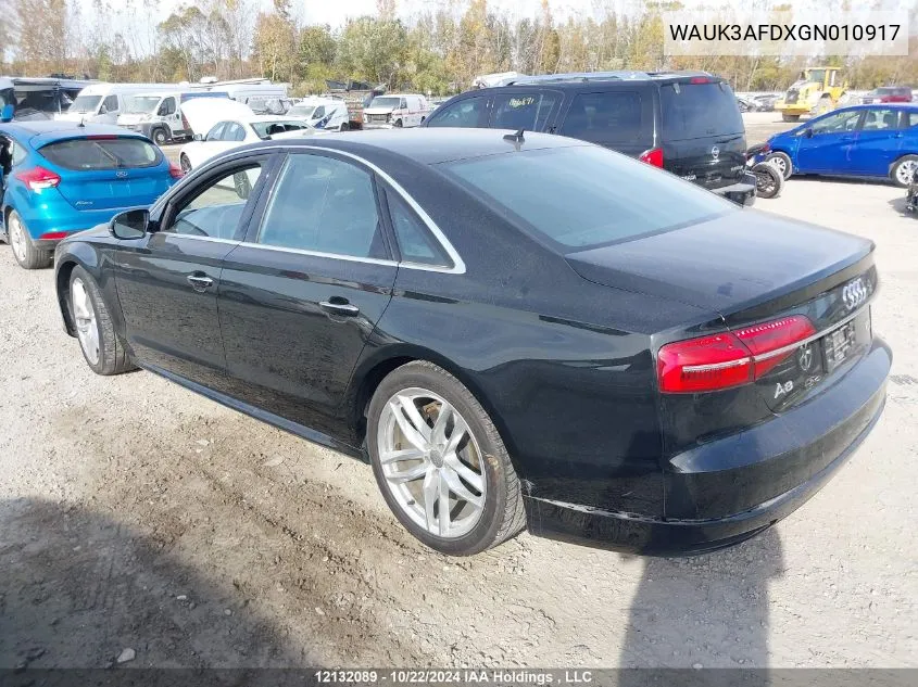 2016 Audi A8 VIN: WAUK3AFDXGN010917 Lot: 12132089