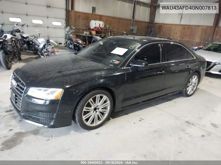 2016 Audi A8 L 4.0T Sport VIN: WAU43AFD4GN007813 Lot: 39400023