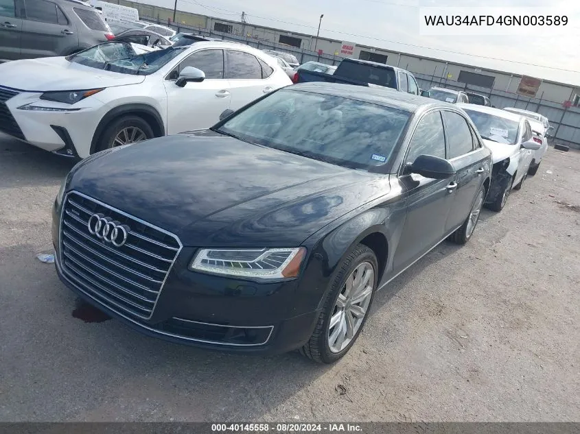 2016 Audi A8 L 3.0T VIN: WAU34AFD4GN003589 Lot: 40145558