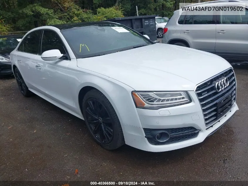 2016 Audi A8 L 4.0T Sport VIN: WAU43AFD7GN019602 Lot: 40366500