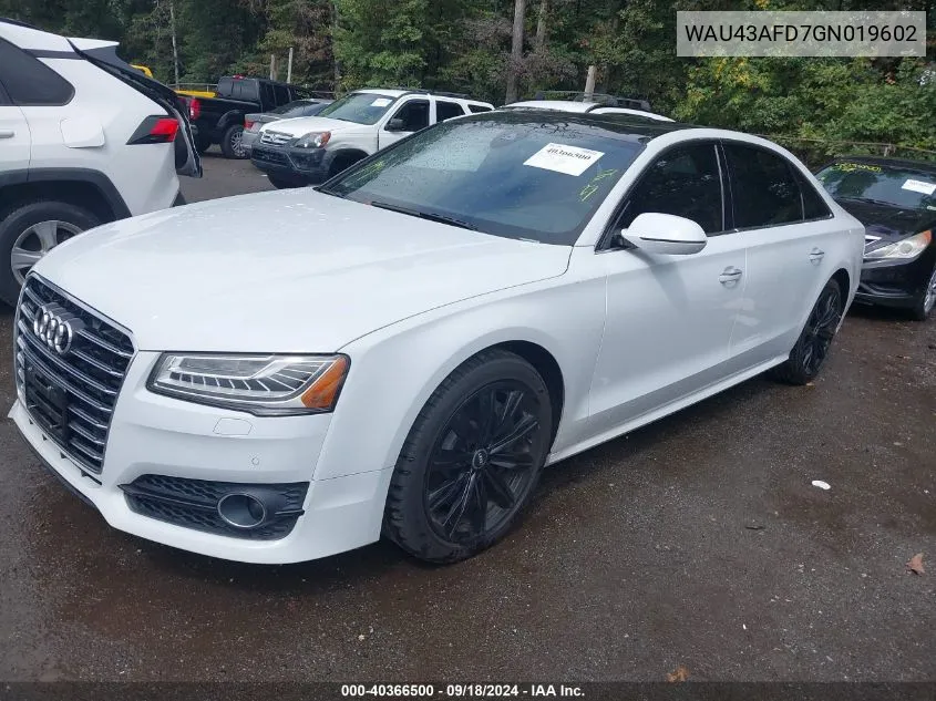 2016 Audi A8 L 4.0T Sport VIN: WAU43AFD7GN019602 Lot: 40366500