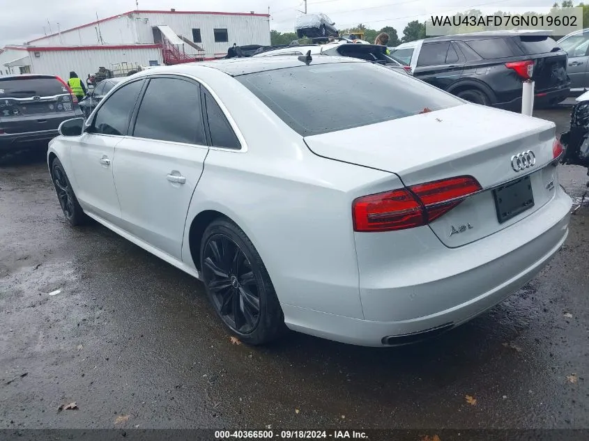 2016 Audi A8 L 4.0T Sport VIN: WAU43AFD7GN019602 Lot: 40366500