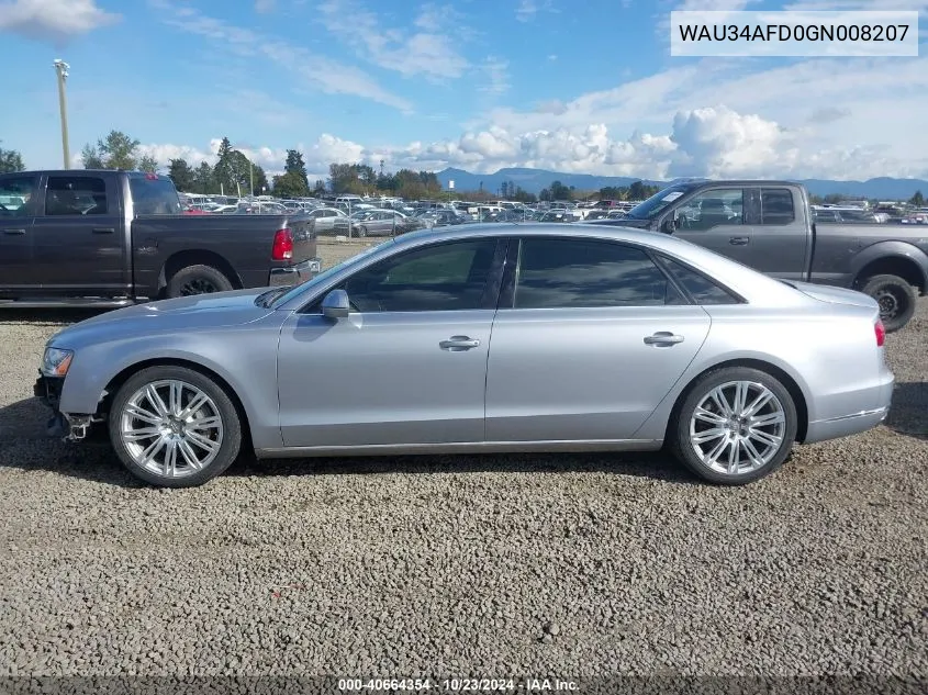 2016 Audi A8 L 3.0T VIN: WAU34AFD0GN008207 Lot: 40664354