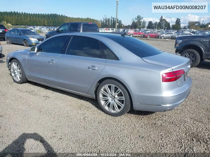 2016 Audi A8 L 3.0T VIN: WAU34AFD0GN008207 Lot: 40664354