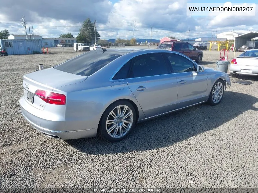 2016 Audi A8 L 3.0T VIN: WAU34AFD0GN008207 Lot: 40664354