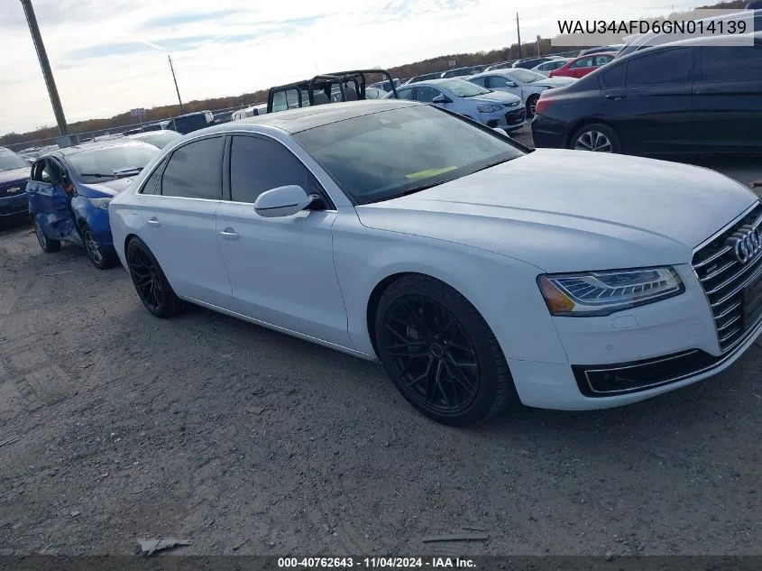 2016 Audi A8 L 3.0T VIN: WAU34AFD6GN014139 Lot: 40762643