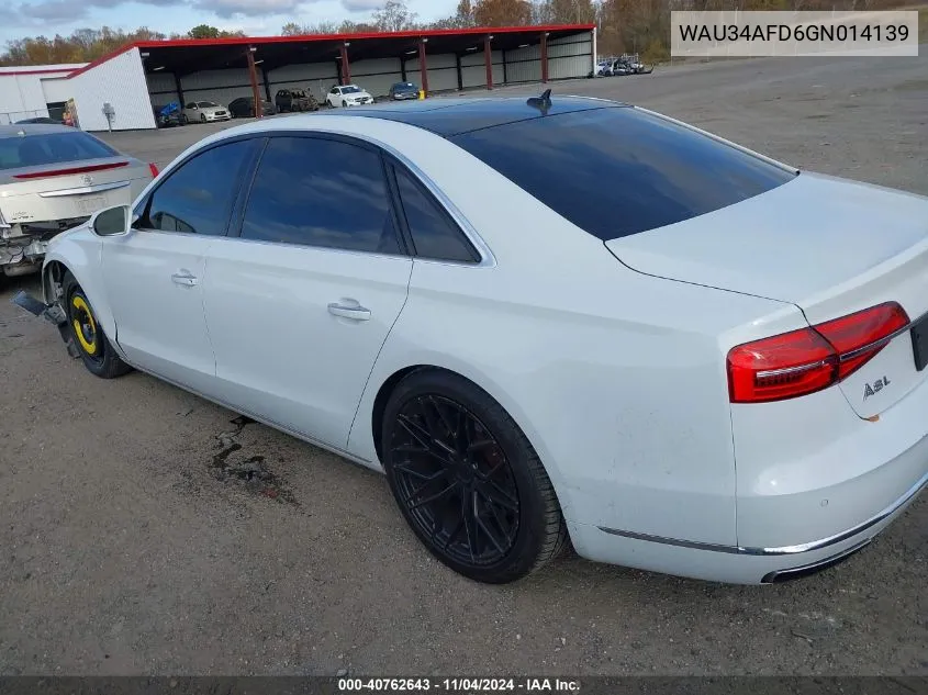 2016 Audi A8 L 3.0T VIN: WAU34AFD6GN014139 Lot: 40762643