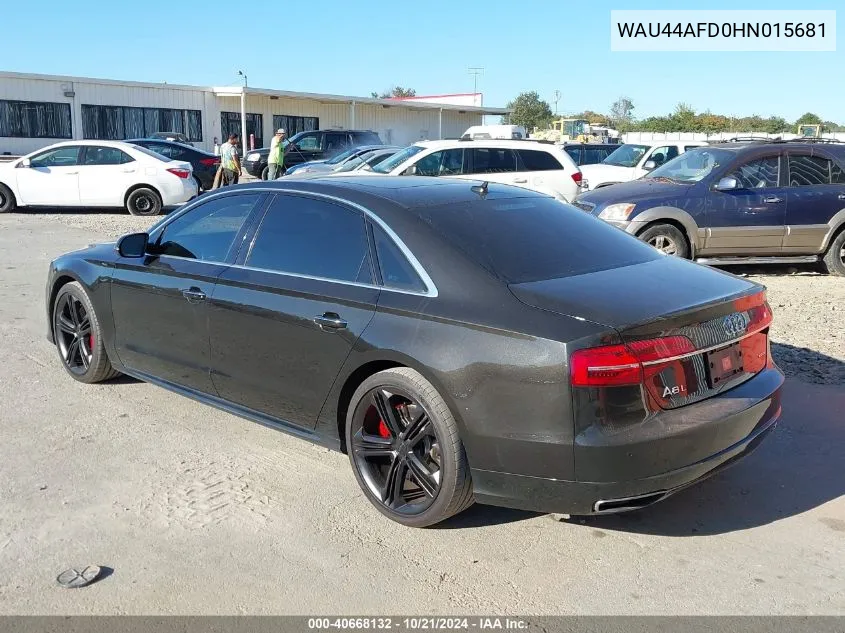 2017 Audi A8 L 3.0T VIN: WAU44AFD0HN015681 Lot: 40668132